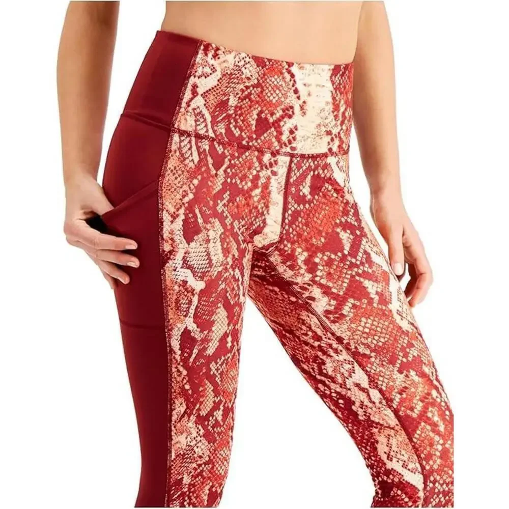 Ideology Women's Snakeskin-Print Pull-On High-Rise 7/8 Leggings Red S